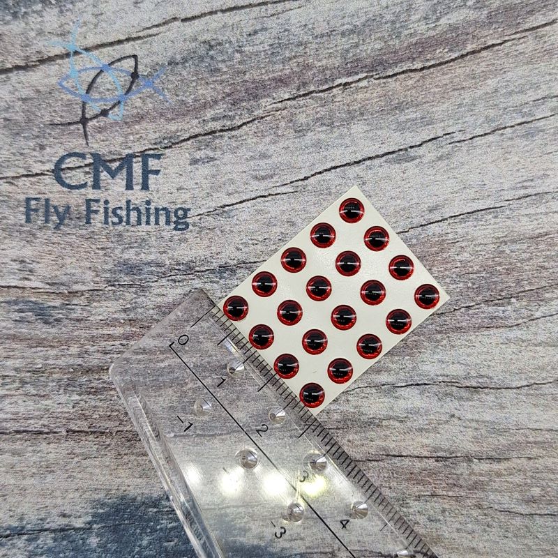 CMF 3D Stick on Eyes Red 4mm, CMF Fly Tying, Stick on eyes, Fly tying Materials